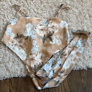 Floral Beige and White Scarf Top